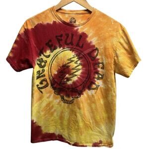 Grateful Dead Steal Your Face Tie Dye Red Yellow 50th Anniversary T Shirt Size M